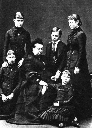 Queen Victoria with grandchildren in mourning 1879 US Public Domain Copyright Expired