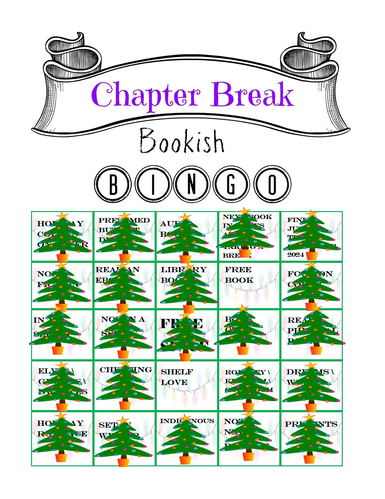 Chapter Break Bingo - December 2024 Completed Cards - Chapter Break