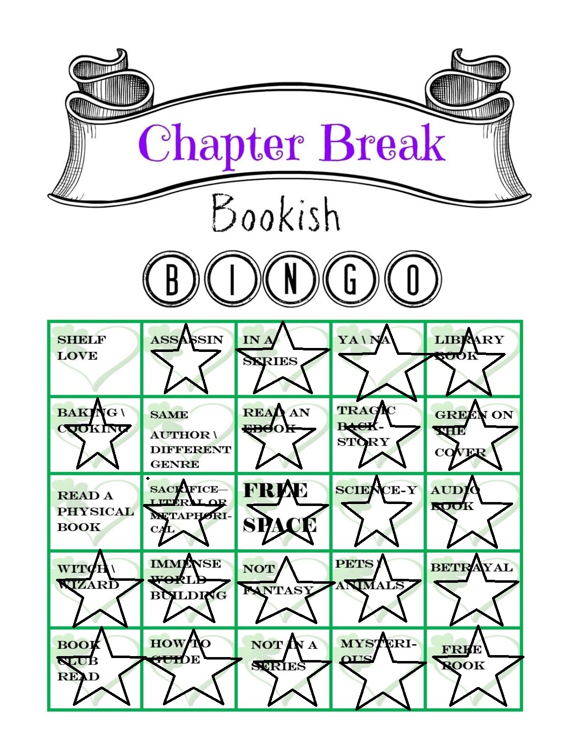 Chapter Break Bingo - March 2025 Completed Cards - Chapter Break